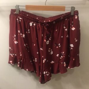NEW Mossimo Maroon Floral Ruffle Shorts - XL